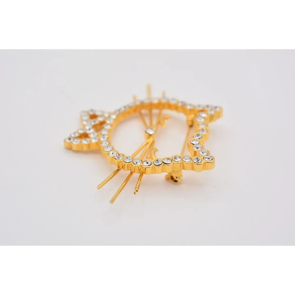 Vintage Cat Pin Brooch Sparkling Rhinestone Crystal Gold Tone Heavy 1990s BinAT